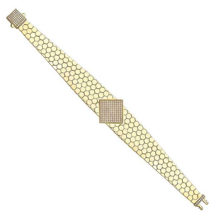 Solid gold honeycomb bracelet, 24.47 g — shown at an angle across the frame.
