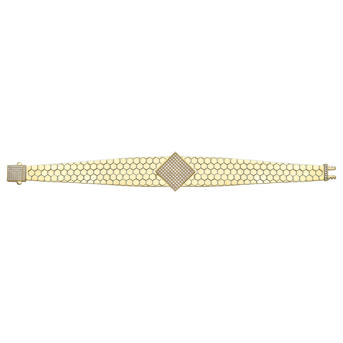 Solid gold honeycomb bracelet, 24.47 g — shown square on a plain background.