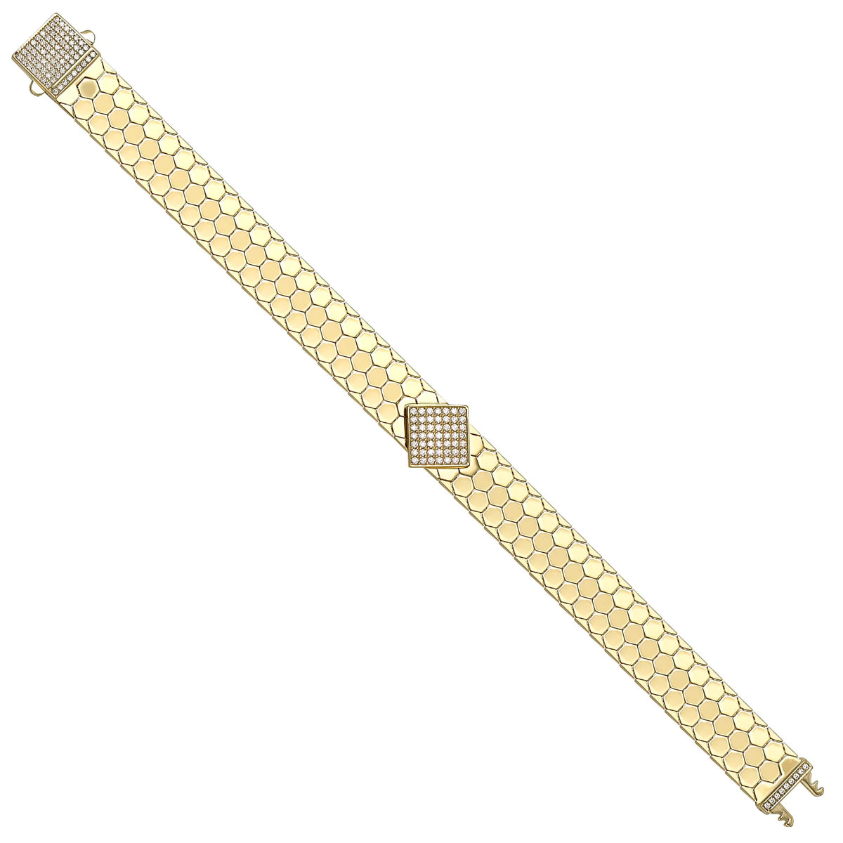 Solid gold honeycomb bracelet, 18.81 g — shown at an angle across the frame.