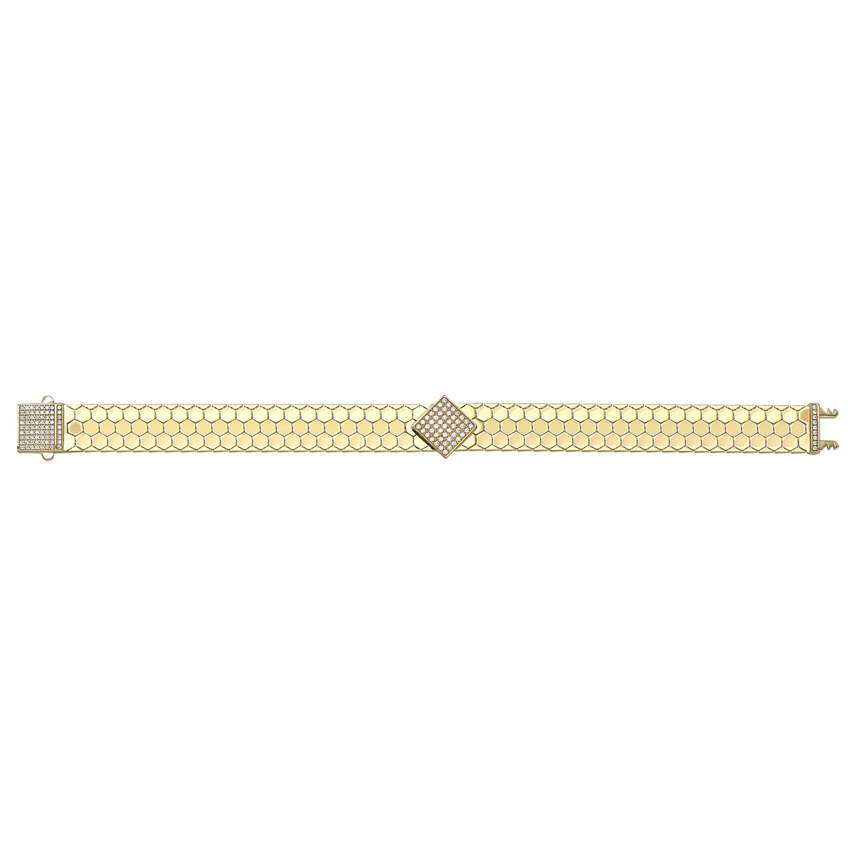 Solid gold honeycomb bracelet, 18.81 g — shown square on a plain background.