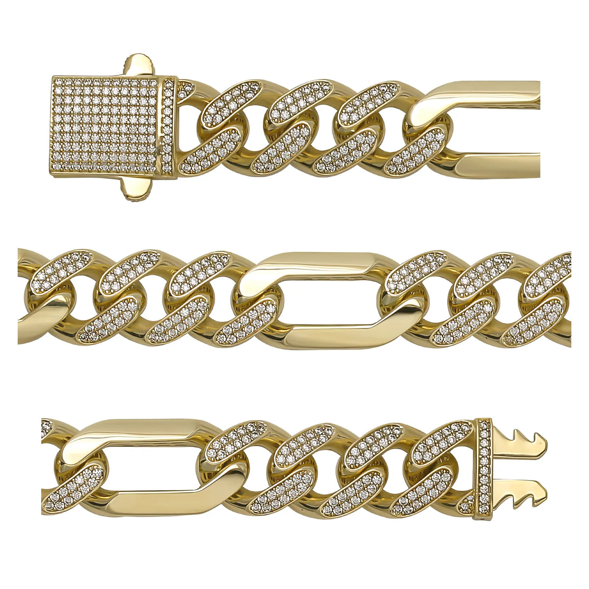 Solid gold curb bracelet, 26.75 g — shown in three rows across the frame.