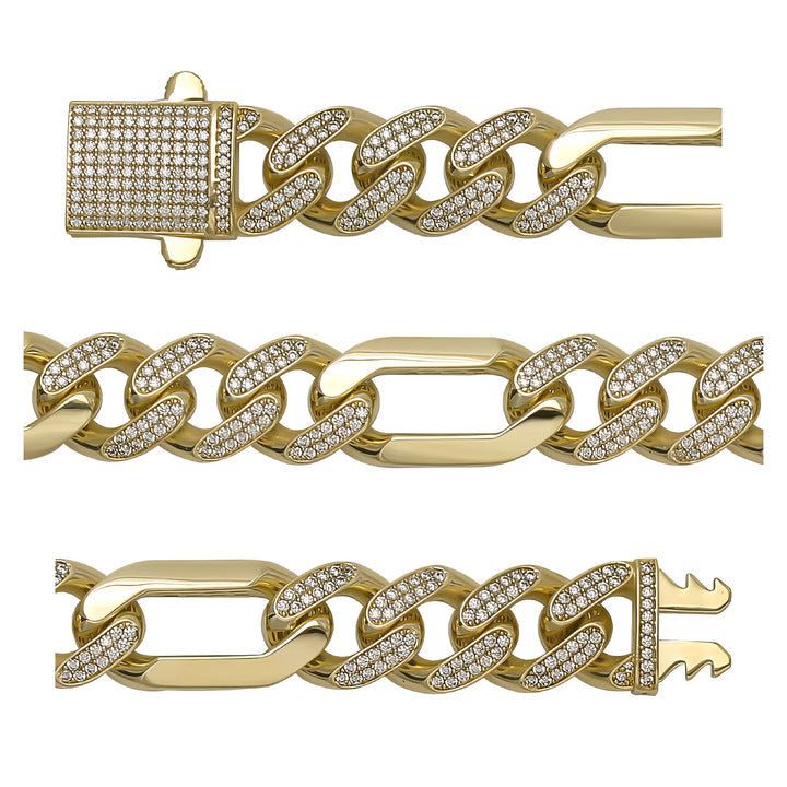 Solid gold curb bracelet, 26.75 g — shown in three rows across the frame.