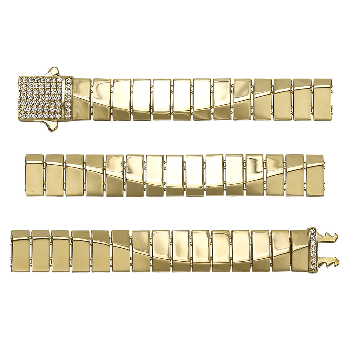 Solid gold id bracelet, 14.50 g — shown in three rows across the frame.