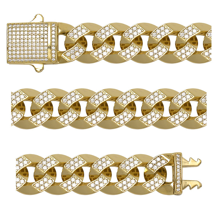 Solid gold curb bracelet, 32.00 g — shown in three rows across the frame.