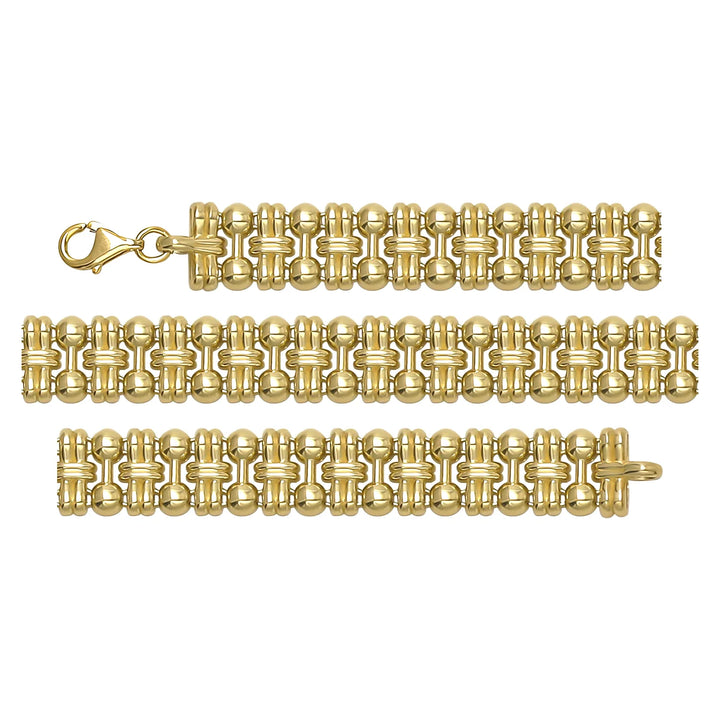 Solid gold brick link bracelet, 13.50 g — shown in three rows across the frame.
