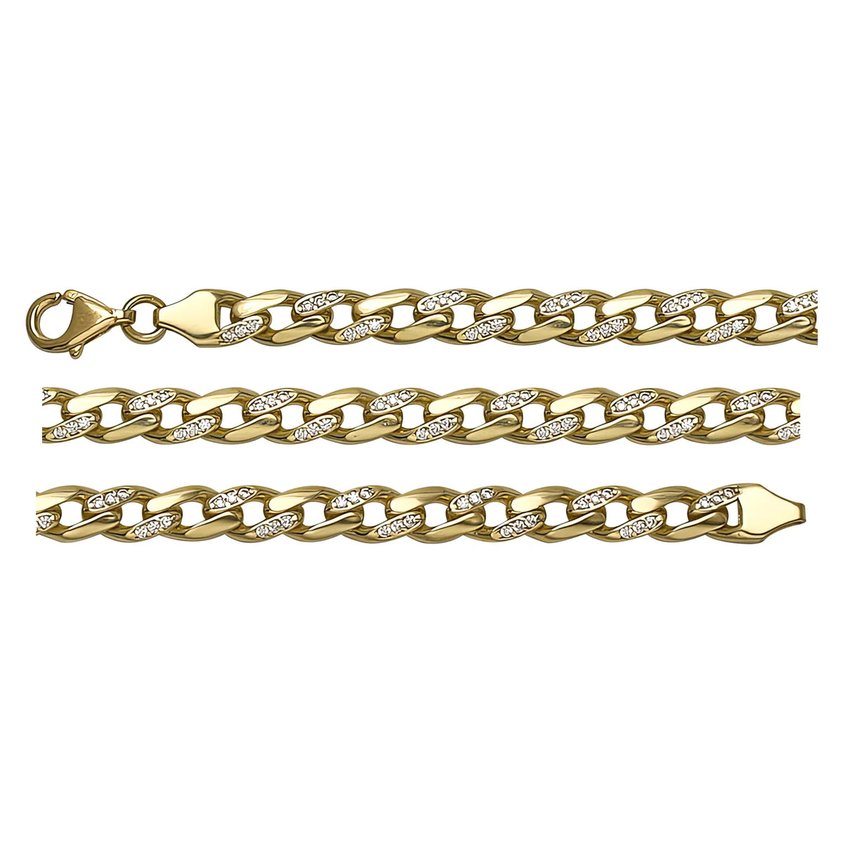 Solid gold curb bracelet, 6.20 g — shown in three rows across the frame.