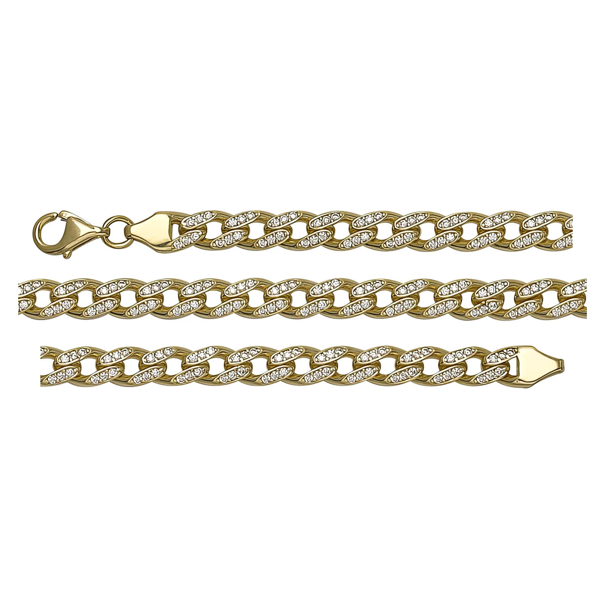 Solid gold curb bracelet, 6.73 g — shown in three rows across the frame.