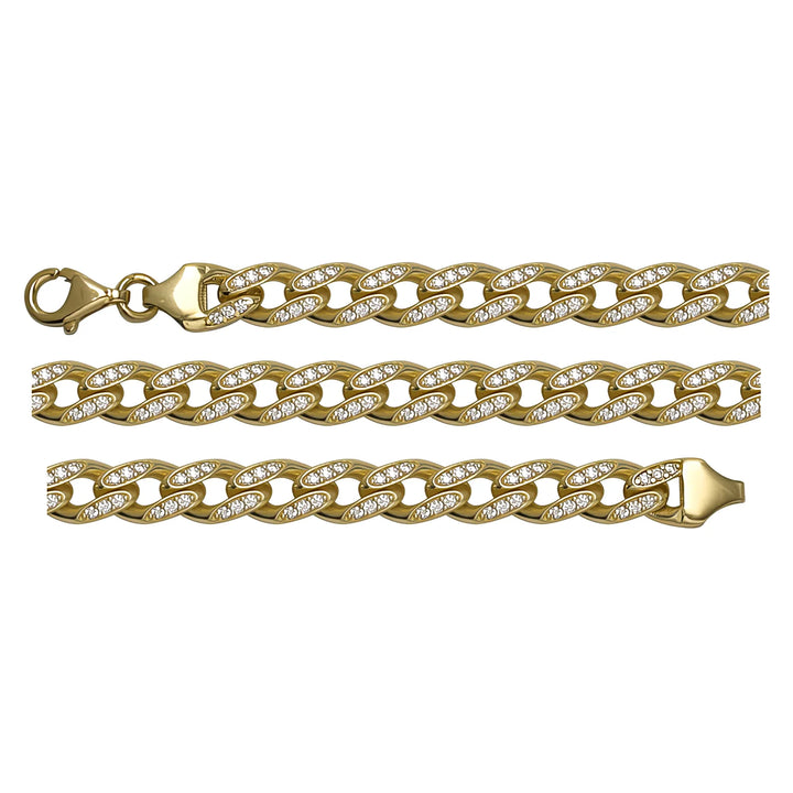 Solid gold curb bracelet, 8.79 g — shown in three rows across the frame.