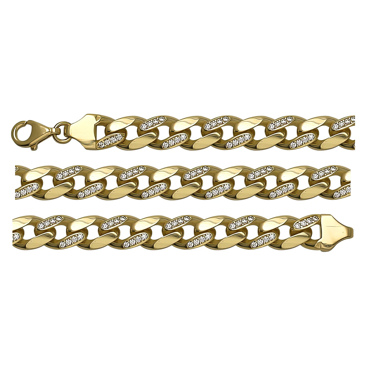 Solid gold curb bracelet, 9.41 g — shown in three rows across the frame.