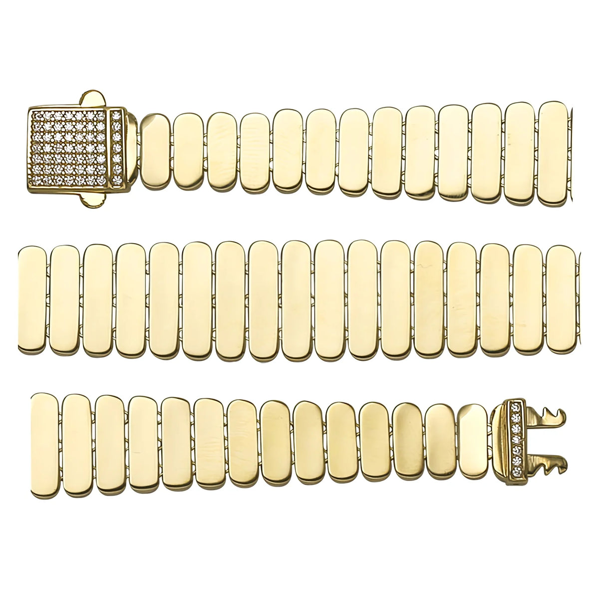 Solid gold bar link bracelet, 13.00 g — shown in three rows across the frame.