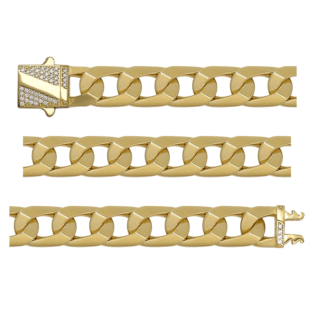 Solid gold mariner bracelet, 14.28 g — shown in three rows across the frame.
