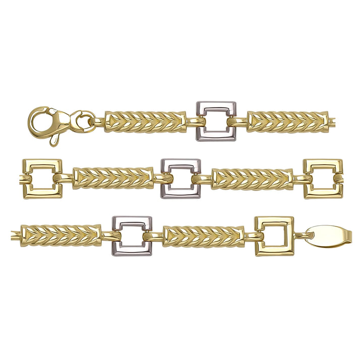 Solid gold herringbone bracelet, 17.30 g — shown in three rows across the frame.