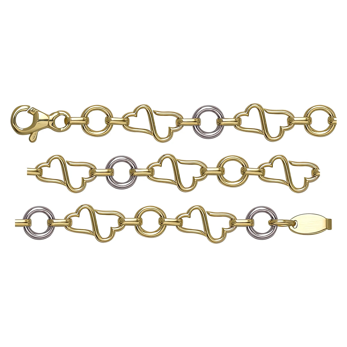 Solid gold fancy link bracelet, 8.70 g — shown in three rows across the frame.