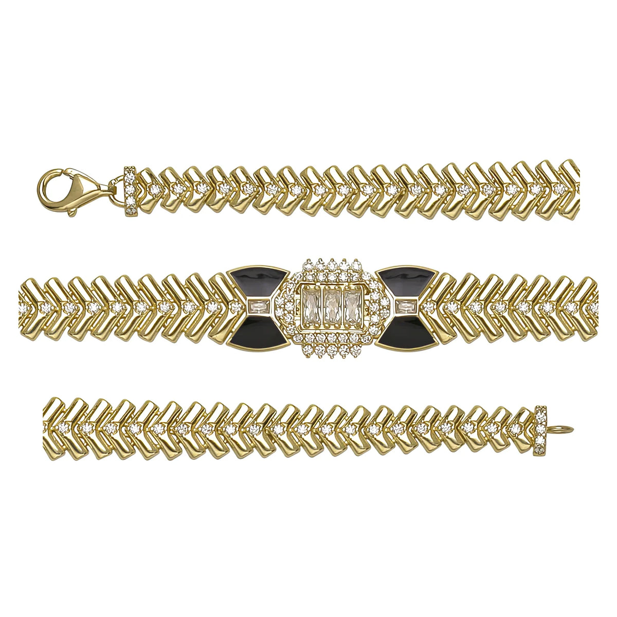Solid gold herringbone bracelet, 14.92 g — shown in three rows across the frame.