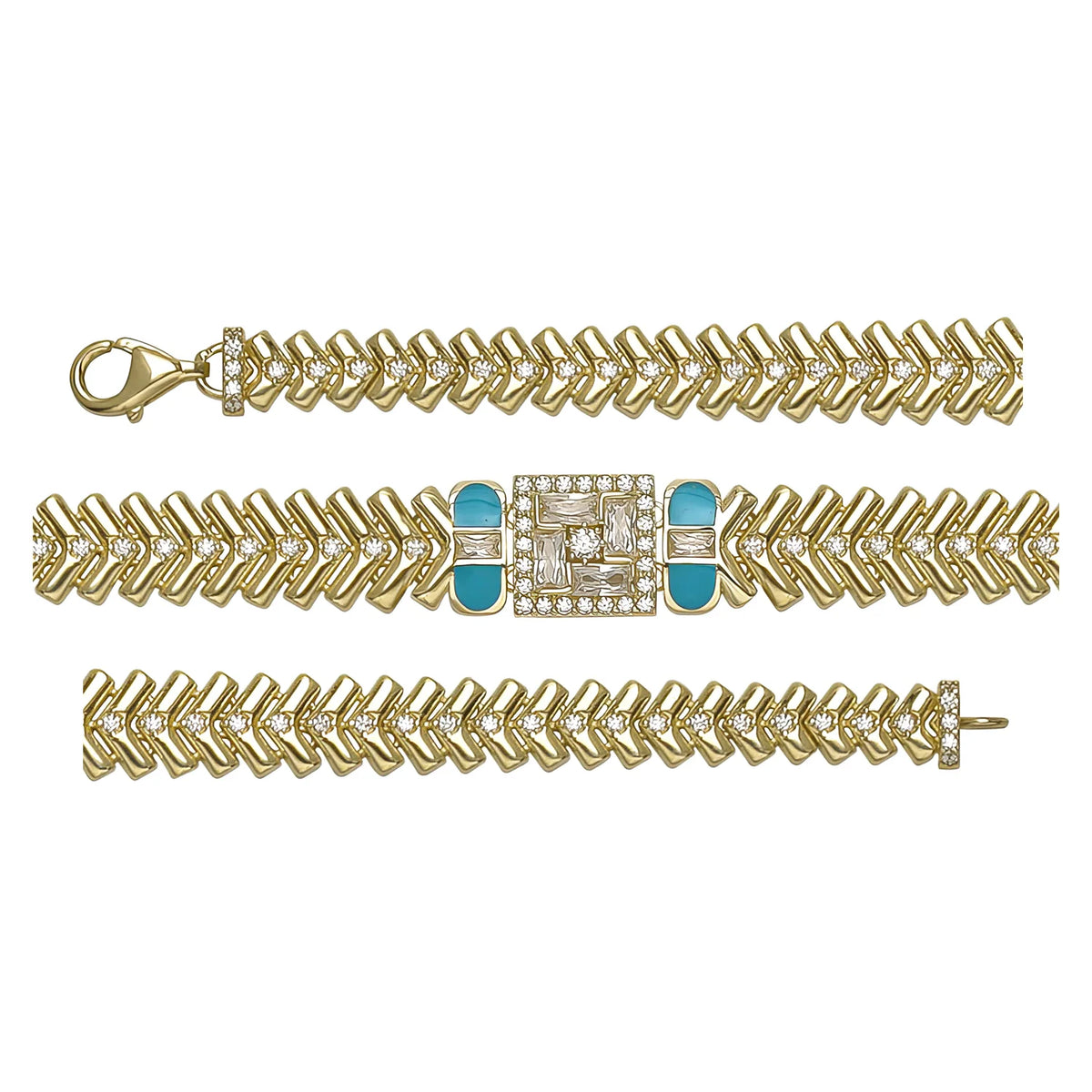 Solid gold herringbone bracelet, 14.54 g — shown in three rows across the frame.
