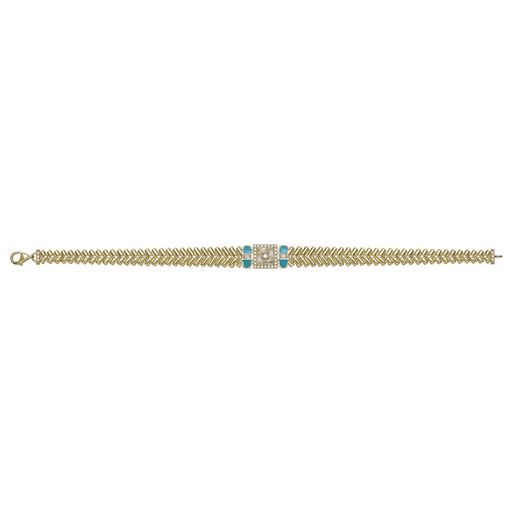 Solid gold herringbone bracelet, 14.54 g — shown square on a plain background.