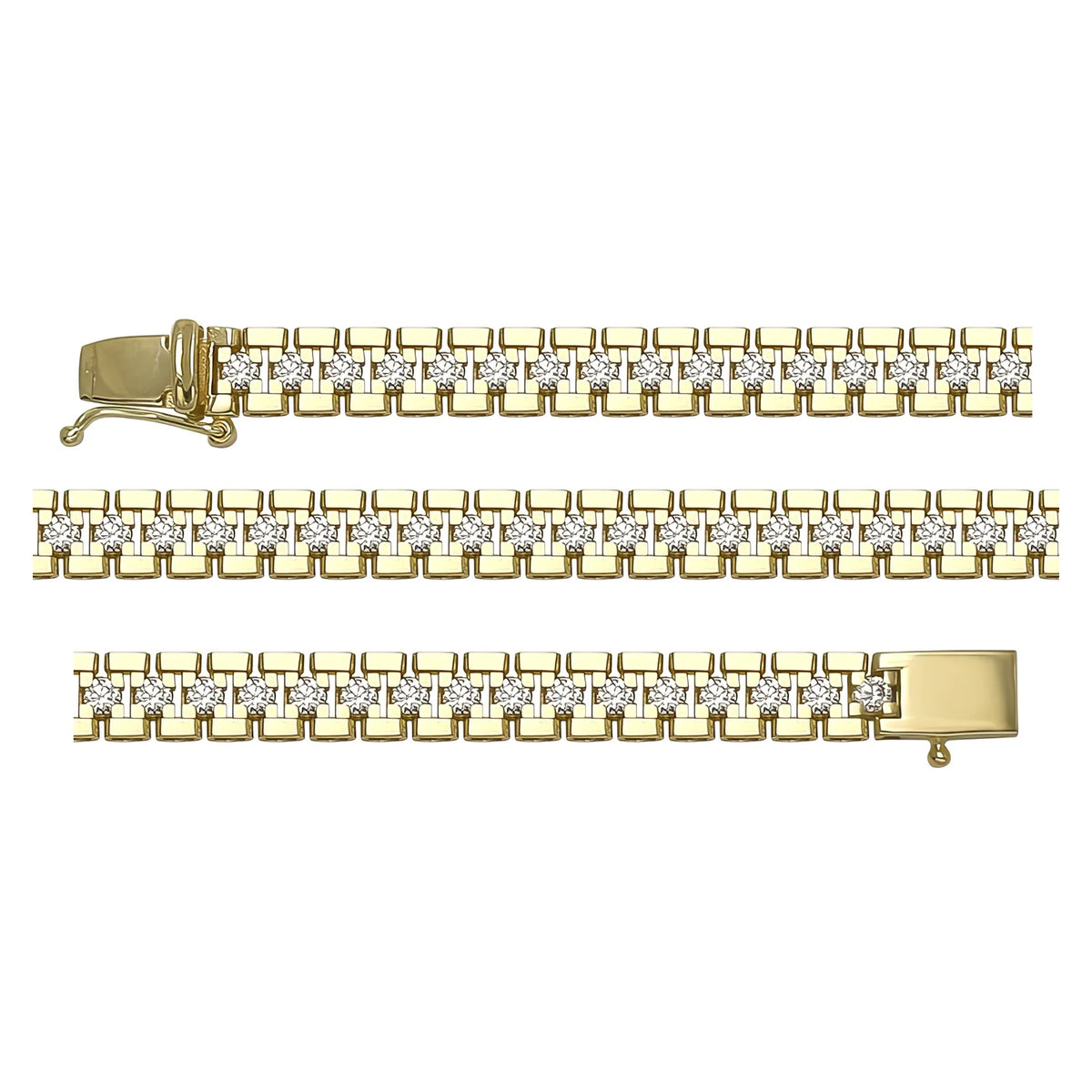 Solid gold brick link bracelet, 17.27 g — shown in three rows across the frame.