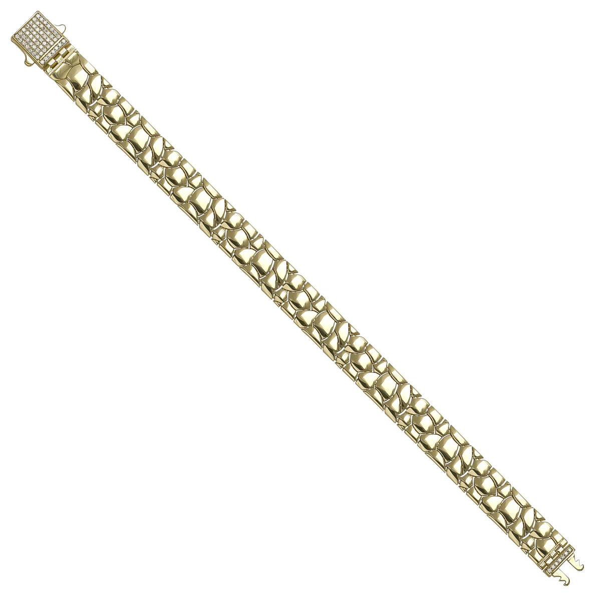Solid gold fancy link bracelet, 19.19 g — shown at an angle across the frame.