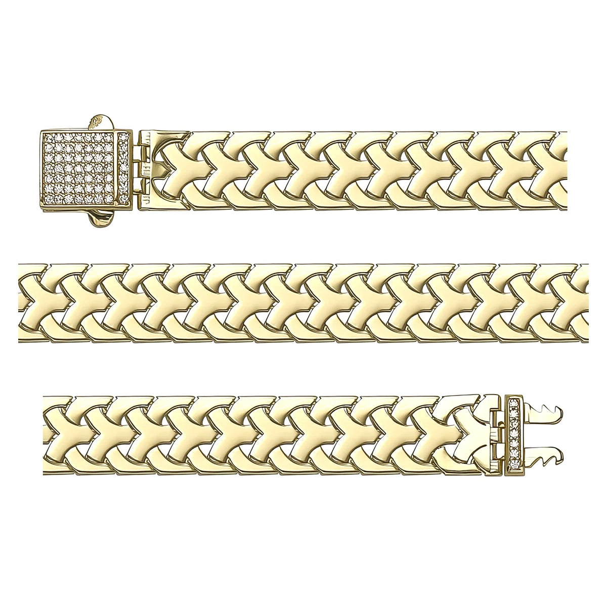 Solid gold braided bracelet, 16.72 g — shown in three rows across the frame.