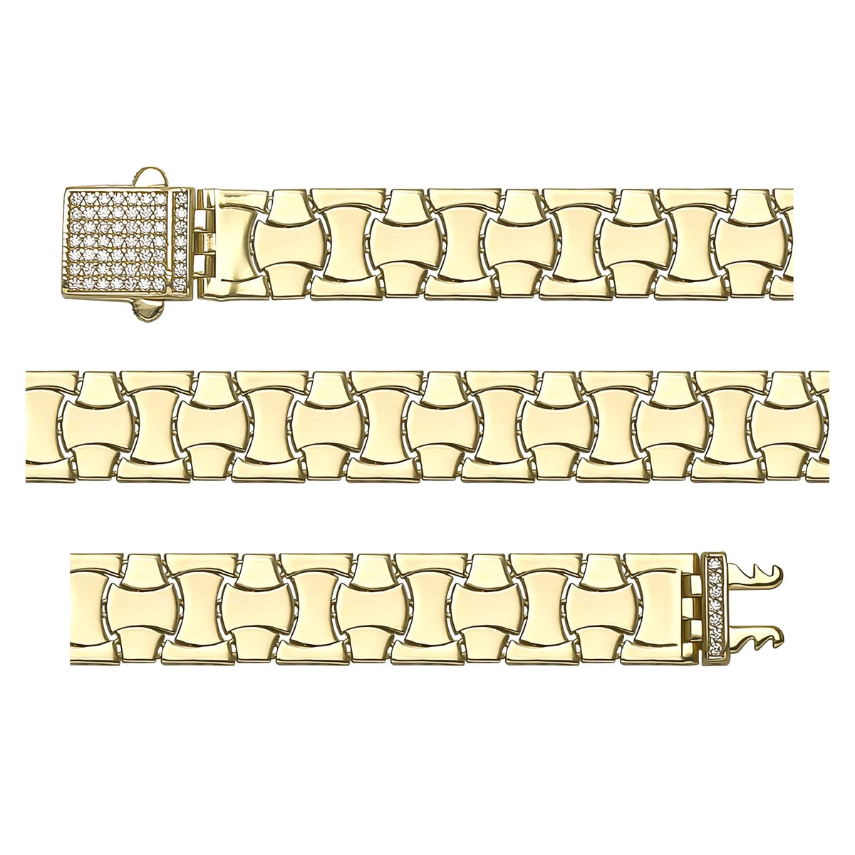 Solid gold braided bracelet, 15.65 g — shown in three rows across the frame.