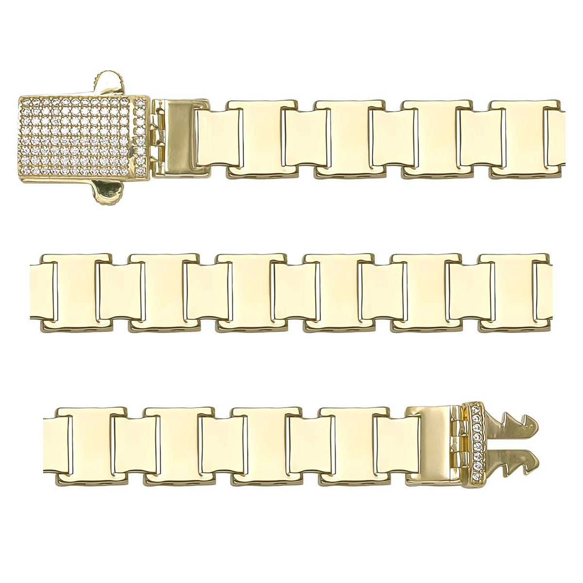 Solid gold fancy link bracelet, 18.13 g — shown in three rows across the frame.