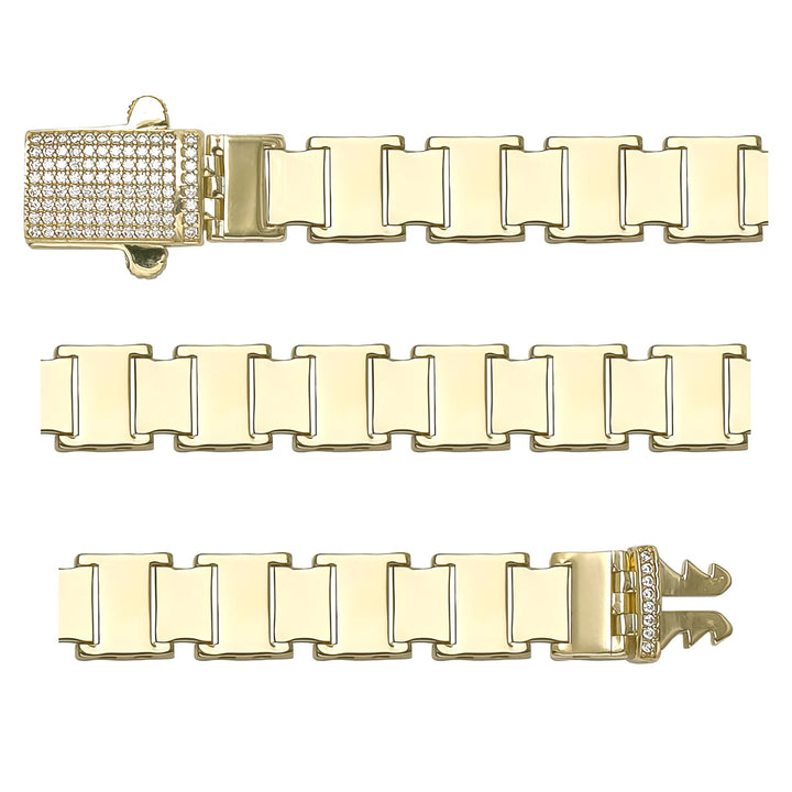 Solid gold fancy link bracelet, 18.13 g — shown in three rows across the frame.