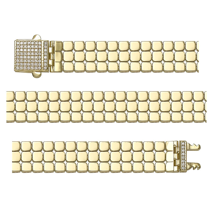 Solid gold brick link bracelet, 16.61 g — shown in three rows across the frame.