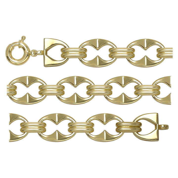Solid gold mariner bracelet, 12.04 g — shown in three rows across the frame.