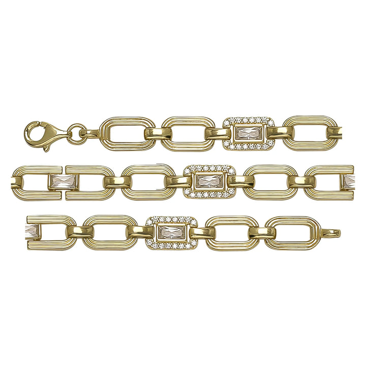 Solid gold fancy link bracelet, 11.24 g — shown in three rows across the frame.