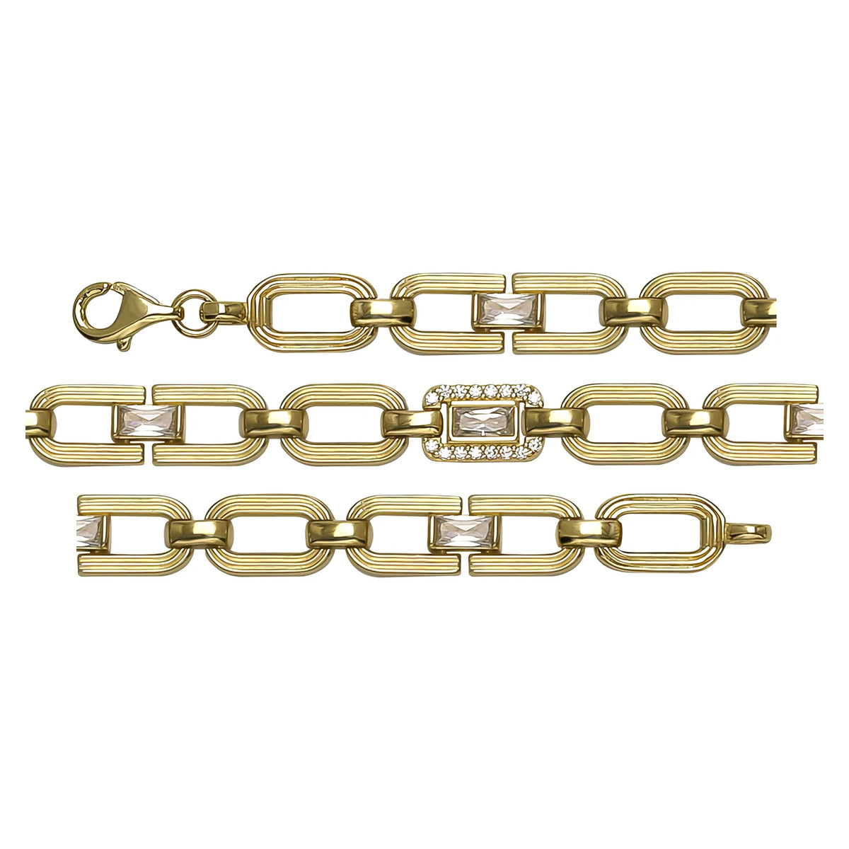 Solid gold fancy link bracelet, 11.76 g — shown in three rows across the frame.
