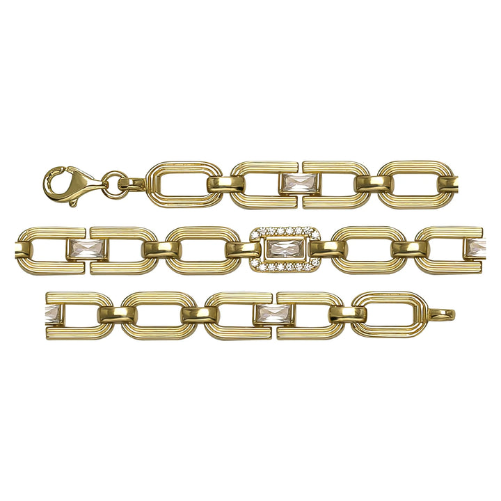 Solid gold fancy link bracelet, 11.76 g — shown in three rows across the frame.