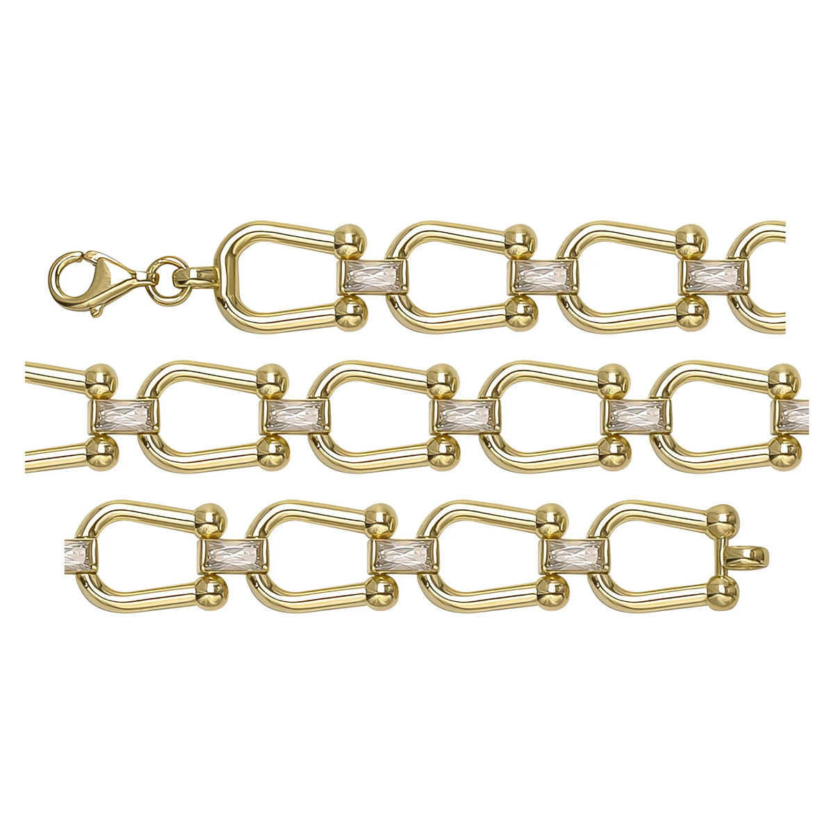 Solid gold fancy link bracelet, 11.71 g — shown in three rows across the frame.