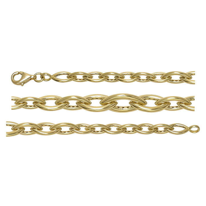 Solid gold fancy link bracelet, 9.01 g — shown in three rows across the frame.