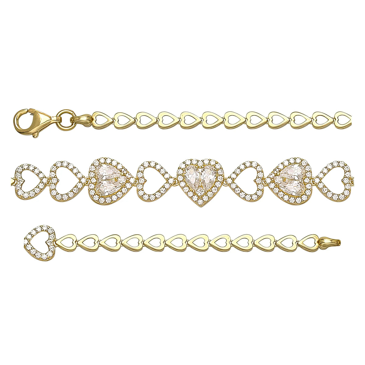 Solid gold fancy link bracelet, 5.10 g — shown in three rows across the frame.