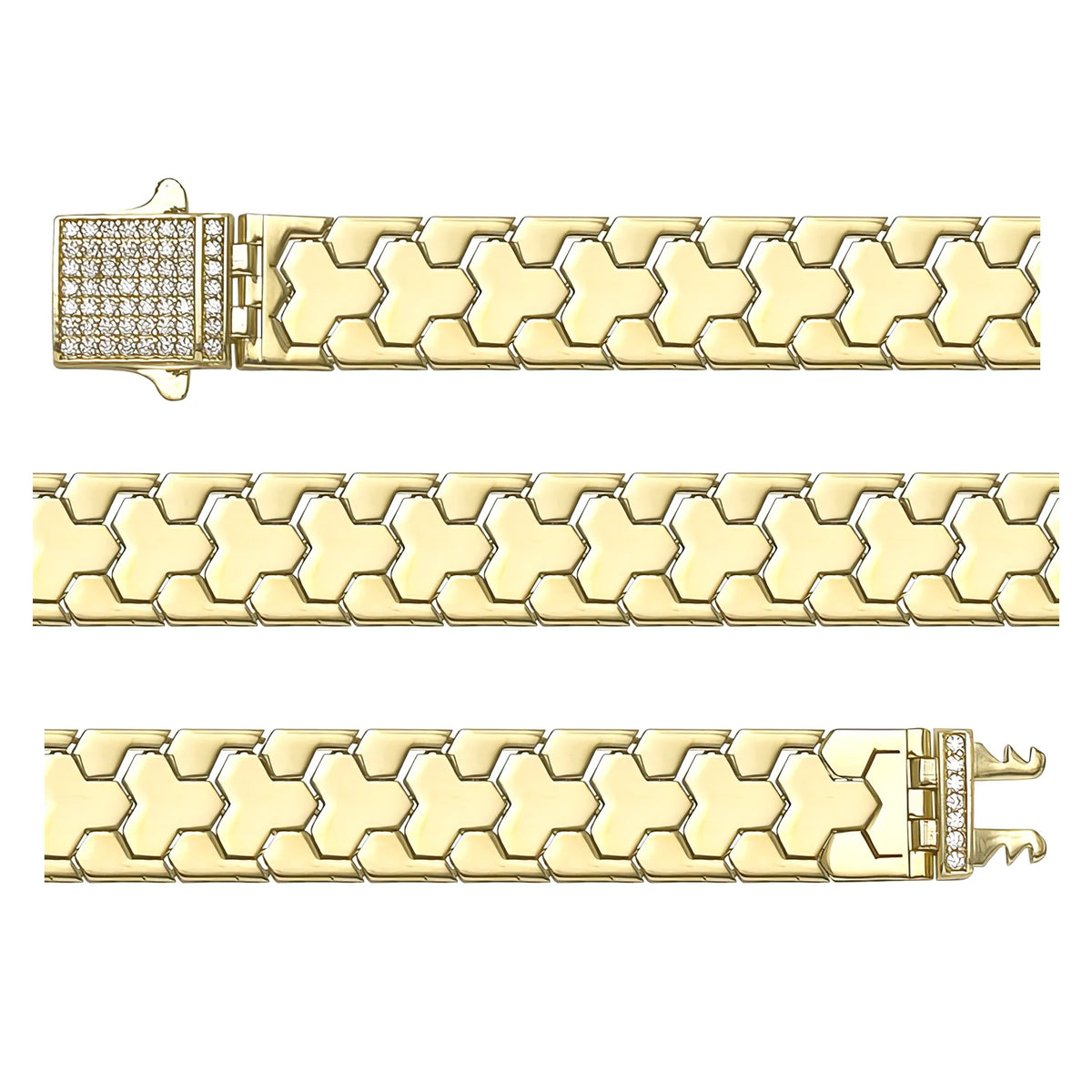 Solid gold braided bracelet, 15.28 g — shown in three rows across the frame.