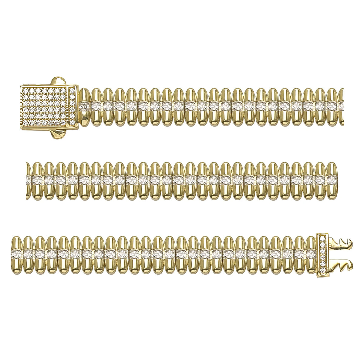 Solid gold bar link bracelet, 19.15 g — shown in three rows across the frame.