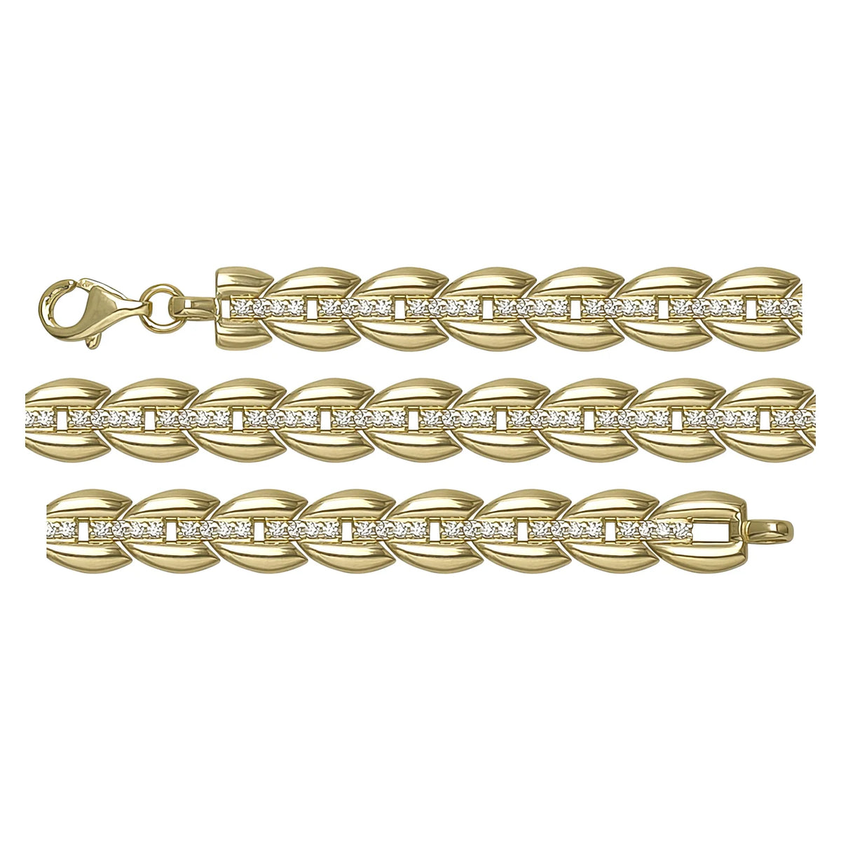 Solid gold fancy link bracelet, 10.33 g — shown in three rows across the frame.