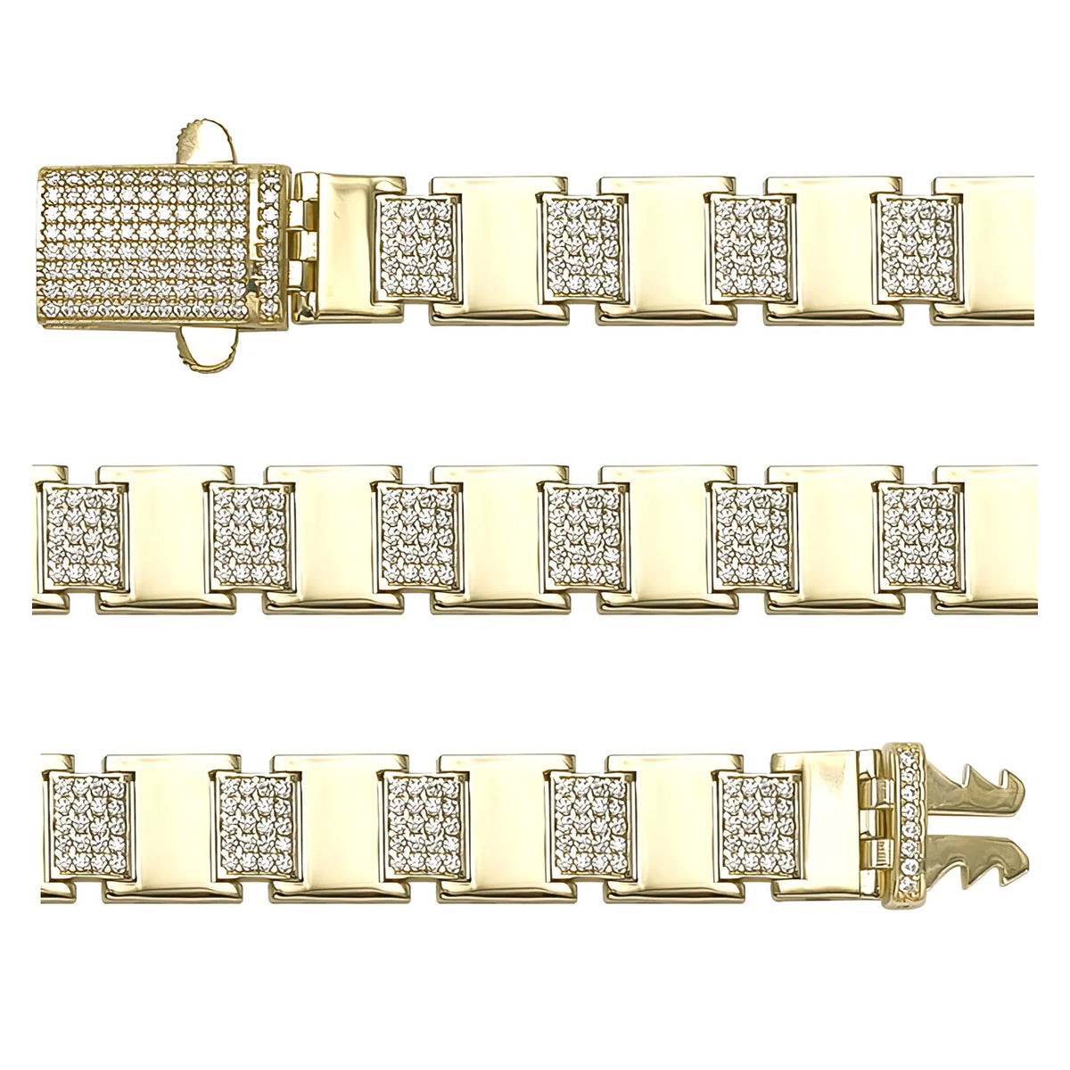 Solid gold bar link bracelet, 20.45 g — shown in three rows across the frame.