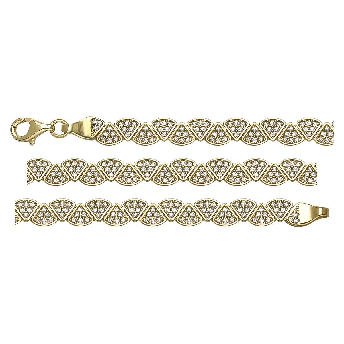Solid gold fancy link bracelet, 12.33 g — shown in three rows across the frame.