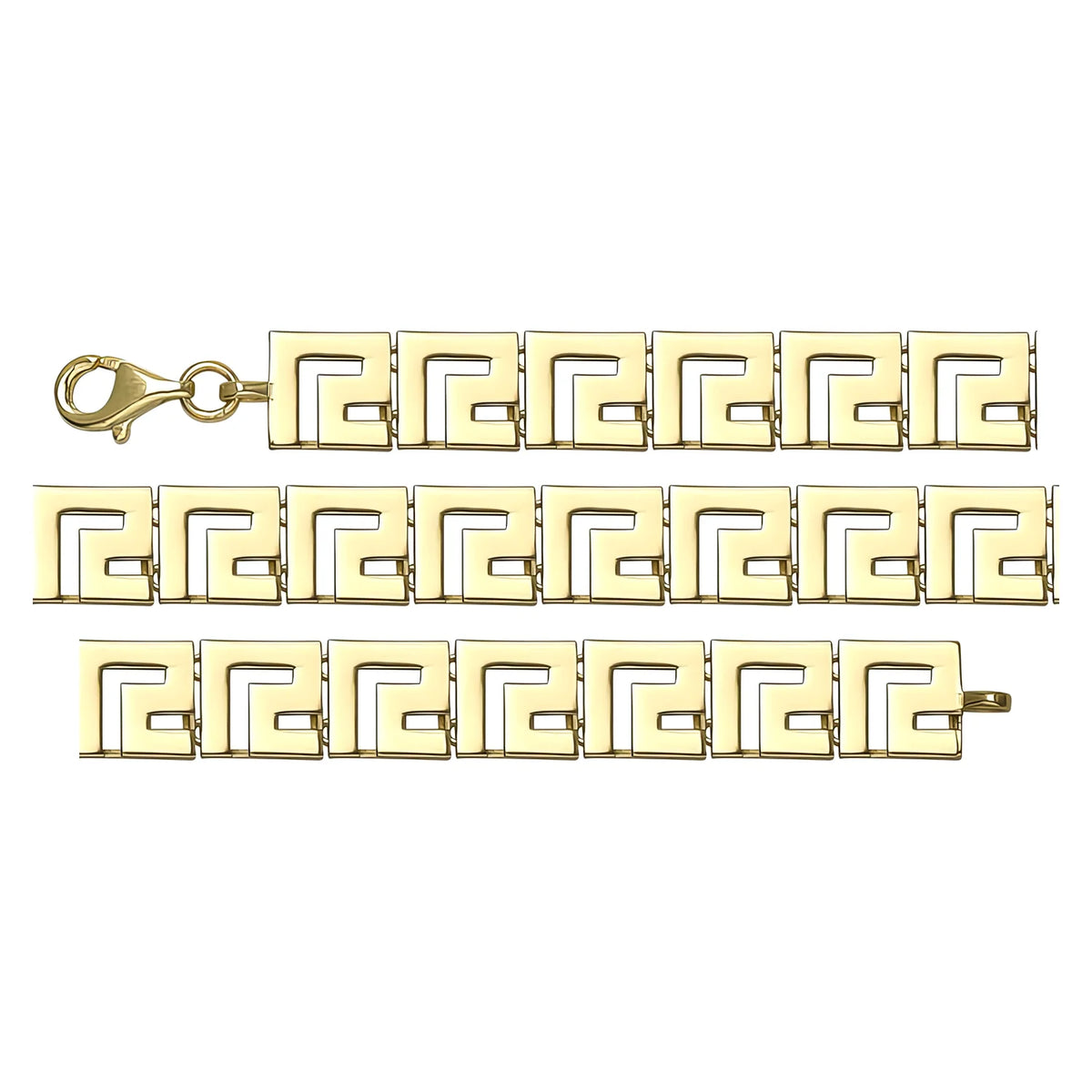 Solid gold fancy link bracelet, 7.65 g — shown in three rows across the frame.