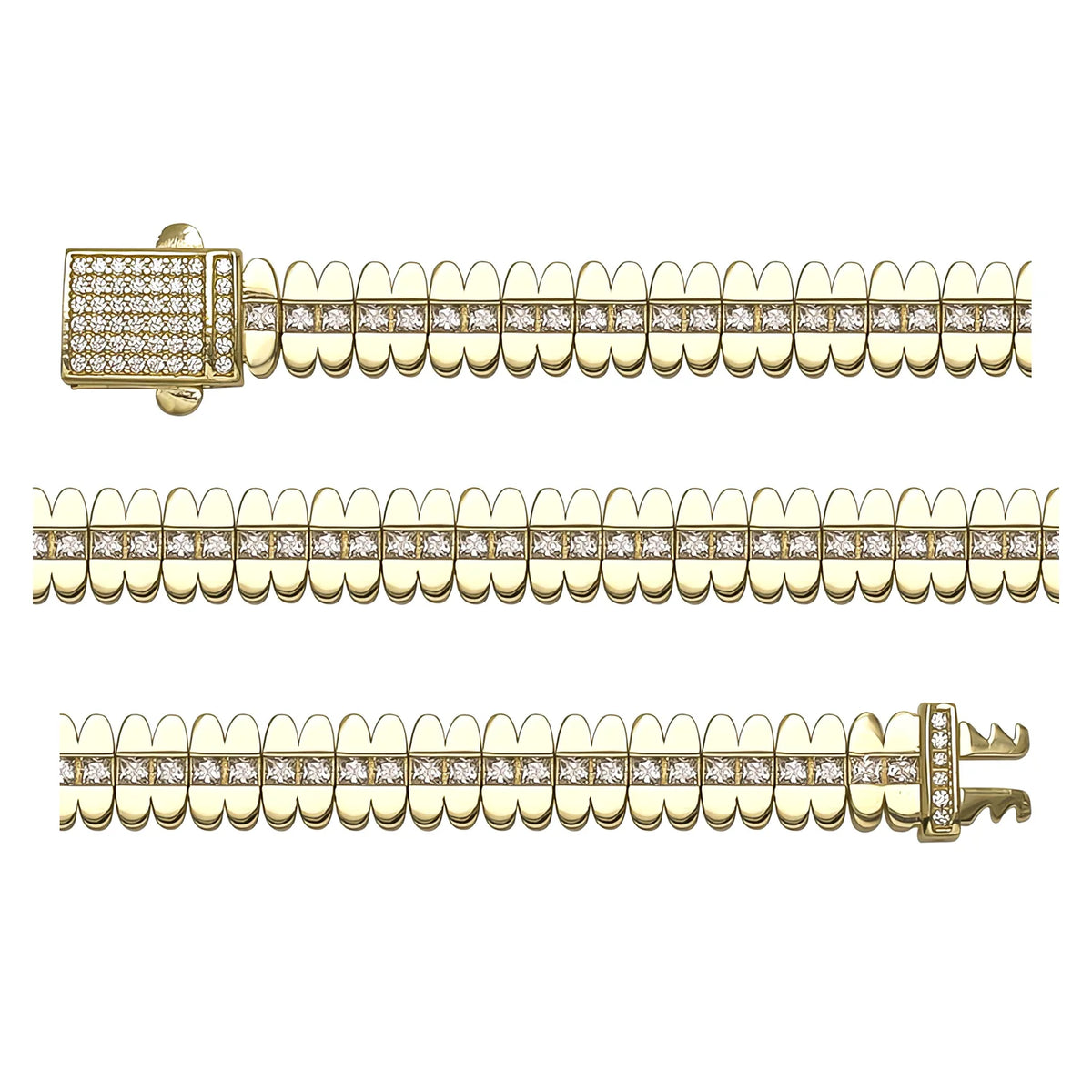 Solid gold bar link bracelet, 19.65 g — shown in three rows across the frame.