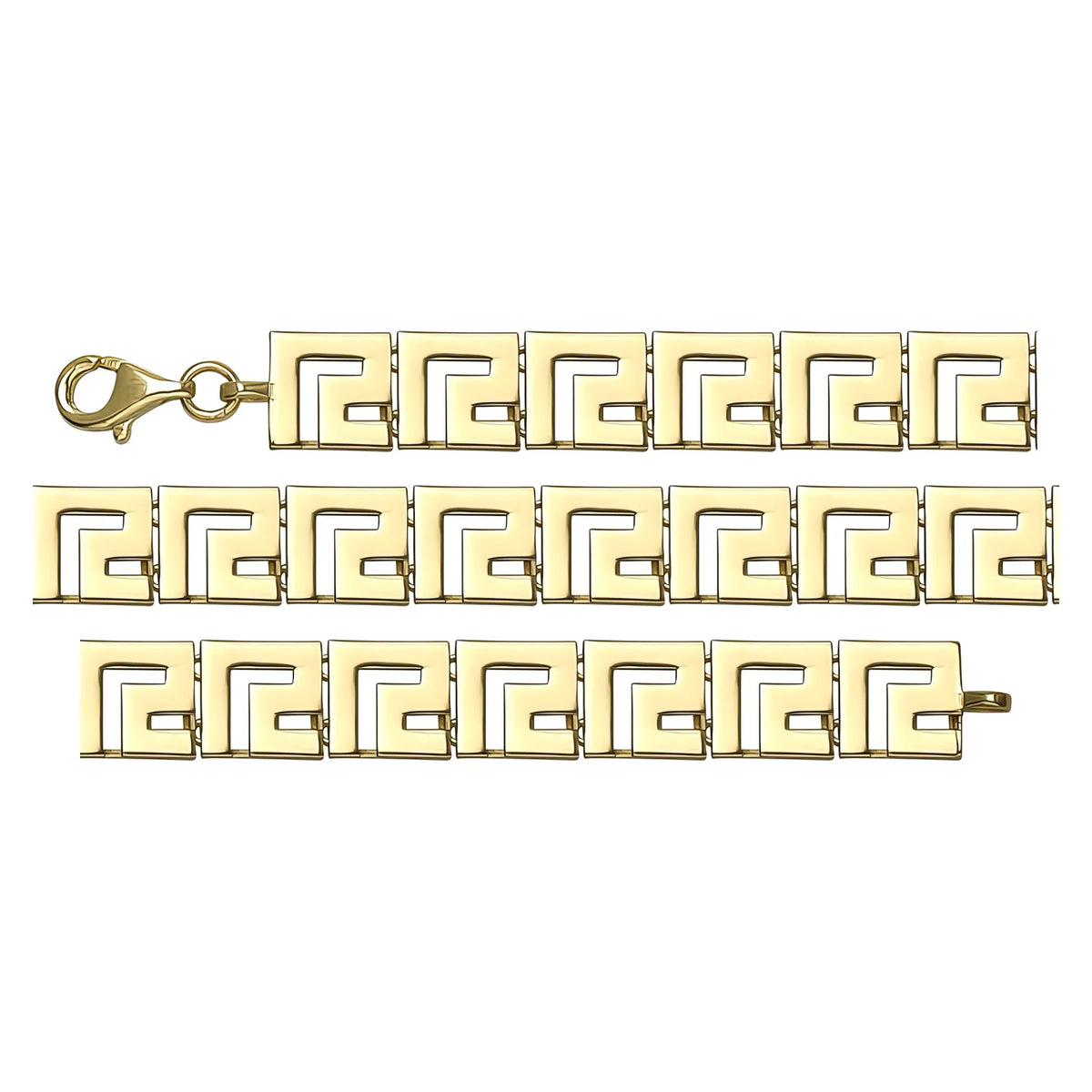 Solid gold fancy link bracelet, 11.45 g — shown in three rows across the frame.
