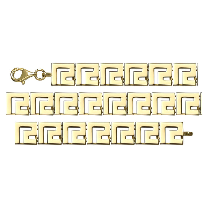 Solid gold fancy link bracelet, 11.45 g — shown in three rows across the frame.