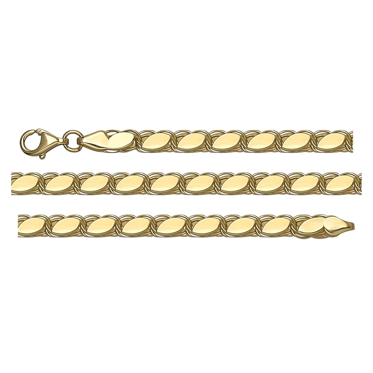 Solid gold braided bracelet, 6.35 g — shown in three rows across the frame.