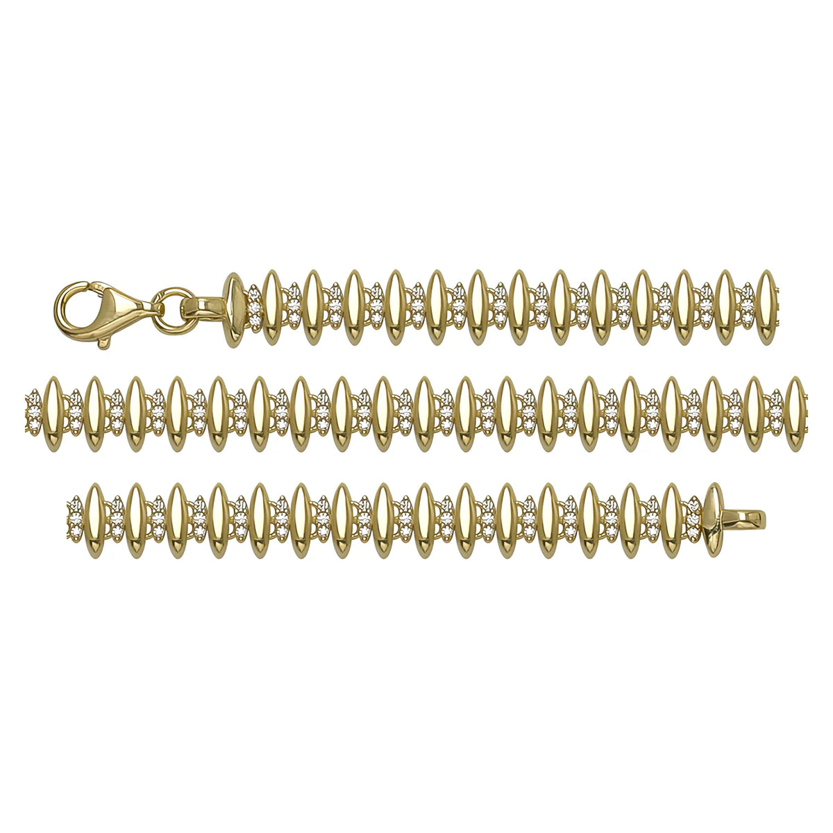 Solid gold fancy link bracelet, 9.76 g — shown in three rows across the frame.