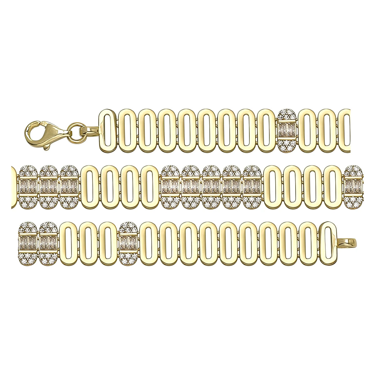 Solid gold fancy link bracelet, 12.42 g — shown in three rows across the frame.