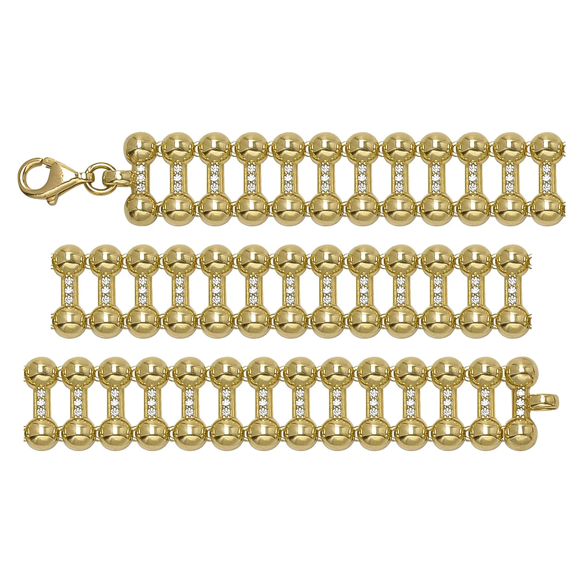 Solid gold bead bracelet, 16.84 g — shown in three rows across the frame.