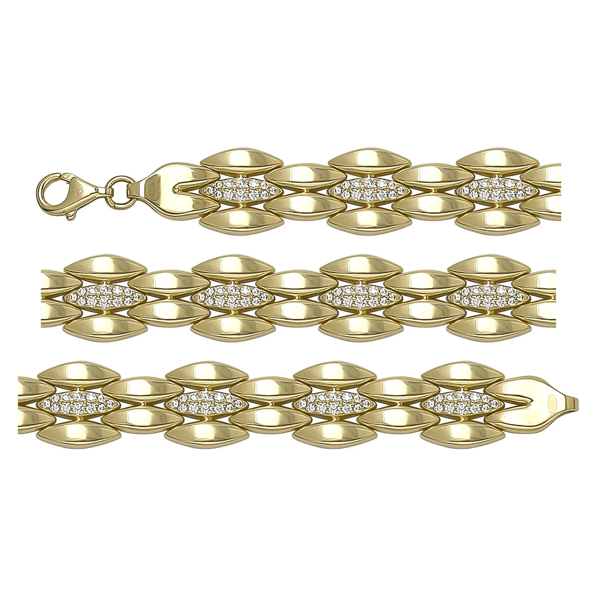 Solid gold fancy link bracelet, 20.98 g — shown in three rows across the frame.