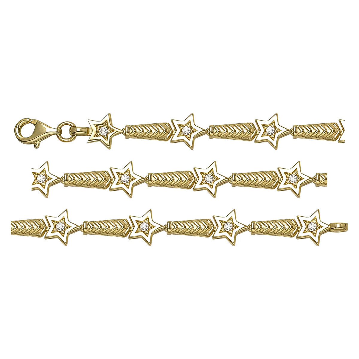 Solid gold fancy link bracelet, 6.38 g — shown in three rows across the frame.