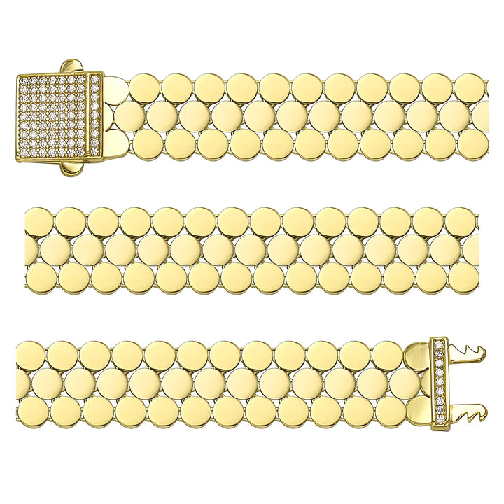 Solid gold fancy link bracelet, 15.40 g — shown in three rows across the frame.